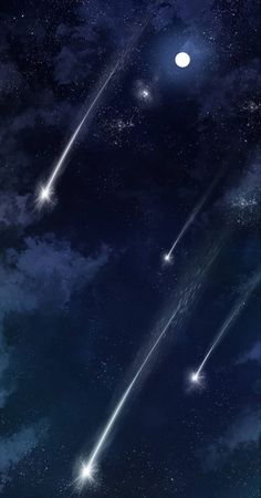 three stars are flying through the night sky