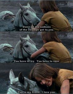 a girl is hugging a horse with the caption, don't let the saddes of the swamps get to you