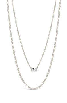 A baguette-cut cubic zirconia brings dainty sparkle to a layered curb-chain necklace finished in 14-karat gold or rhodium plate. Lobster clasp closure 14k-gold plate or rhodium plate/cubic zirconia Imported Chain Layered Necklace, Forever Jewelry, Baguette Cut, Layered Necklace, Curb Chain, Layered Necklaces, Rhodium Plated, Lobster Clasp, Nordstrom Rack