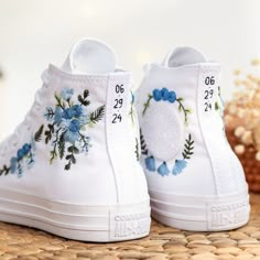 Embroidered Converse Wedding Converse For Wedding, Cute Converse Shoes, Converse Wedding Shoes, Embroidered Sneakers, Embroidered Converse, Cute Converse, Wedding Converse, Wedding Sneakers, Blue Wedding Flowers