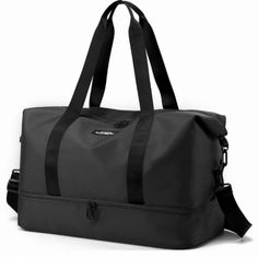 a black duffel bag on a white background