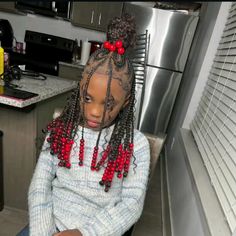 Christmas Hairstyles For Kids Black, Skl Hairstyles, Heart Hairstyles, Kids Braids With Beads