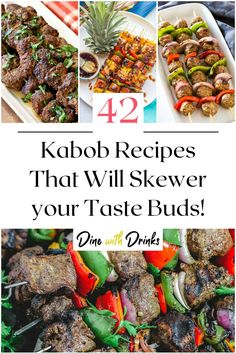 Collage of 4 kabob recipes. Colorful Veggies, Bbq Sides, Kebab Recipes