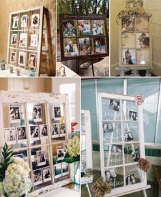 collage of photos and frames with flowers in them