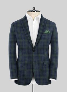 Redefine suave aesthetics by donning our Loro Piana Elixa Wool Suit. Meanwhile, our suit is made from a pure superfine merino wool fabric that exudes sleek, supple, refined textures and presents an exquisitely smooth feel with a check design over green and blue tones. Later, sift through the chic fashion with focused tailoring, giving it a luxurious appearance that truly stands out with a core priority on utmost comfort, whether you are dressing for your next wedding reception or presentation. Luxury Green Wool Suits, Merino Wool Fabric, Classic Gray, Check Design, Grey Outfit, Silk Linen, Cheque Design, Linen Jacket, Loro Piana