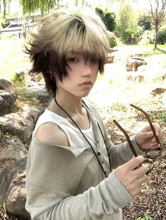 Femboy Hairstyle, Boy With Dyed Hair, Trans Boy Hair, Hair Dye Ideas Short Hair, Boy Hair Ideas, Cottagecore Hairstyles, Fluffy Hairstyles, Dyed Hair Inspiration, Haircuts Straight Hair