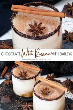 chocolate white russian with bailey's on the side and topped with anisette