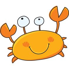 an orange cartoon crab with two eyes and one eyeball on it's back