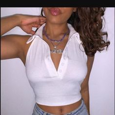 Button Down...Lot Buy As Is Tops Online Shopping, Lesbian Fashion, White Halter Top, Backless Crop Top, Scarf Women Fashion, Scarf Women, Cropped Tank Top, Halter Top, Crop Tops Women