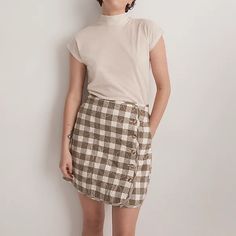 Madewell Quilted Flannel Mini Skirt In Gingham Check In Distant Surplus Side Button Up Detailing Has Pockets Travel Snow, Flannel Skirt, Madewell Skirt, Quilted Skirt, Lined Jeans, A Line Mini Skirt, Floral Mini Skirt, Plaid Mini Skirt, Gingham Check