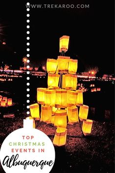 an advertisement for a christmas event with lights in the shape of cubes on top