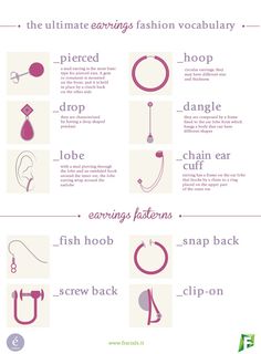 Different Types Of Earrings, Fashion Terminology, Fashion Infographic, Types Of Earrings, Fashion Design Sketches, Face Shape