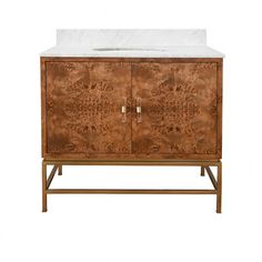 a bathroom vanity with marble top and gold handles on the front, against a white background