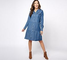 Transition from summer to fall in this tiered shirtdress that can be seamlessly paired with sandals or ankle boots and a light cardigan when the weather turns cool. From Belle Boho by Kim Gravel. Casual Knee-length Shirt Dress For Dress Down, Casual Shirt Dress For Fall Daywear, Casual Fall Shirt Dress For Daywear, Casual Shirt Dress For Spring Dress Down, Casual Spring Shirt Dress For Dress Down Occasions, Casual Knee-length Shirt Dress For Spring, Casual Shirt Dress For Spring, Spring Knee-length Shirt Dress For Day Out, Spring Day Out Knee-length Shirt Dress