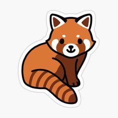 a red panda bear sticker sitting on top of a white surface with its eyes closed