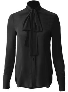 black georgette pussy-bow collar front button fastening long sleeves buttoned cuffs curved hem Womens Suits, Georgette Blouse, Bow Collar, Yoko London, City Dress, Bow Blouse, Summer Beach Wear, Pink Blouse, Red Blouses