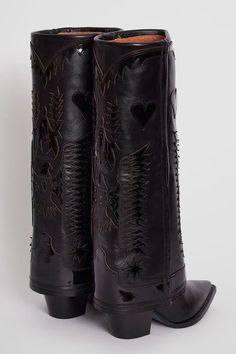 Western Wear Accessories, Fold Over Cowboy Boots, Cowboy Boot Heels, Cowboy Boots With Stars, Embroidered Leather Knee-high Boots, Embroidered Closed Toe Party Boots, Cowboy Heels, Western Pants, Ladies Long Boots