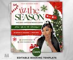 December Booking Flyer, December Bookings, Christmas booking Flyer, Hair, Nail, Lash, Makeup, Wig install, Holiday Booking Flyer, Book Now Templates, Hair Flyer Template ✔ Edit Effortlessly on Canva ✔ Canva Pro Not Required ✔ Customize Background, Text, Fonts, Design Elements, Add & Remove Images With Ease 🖤Inclusions:  ◾ Editable Ig Post    ◾ 1 PDF With A Direct Download Link 📄Please Read: These templates are exclusively digital. No physical products will be shipped. Please utilize your tablet, phone, or laptop to access and download the PDF via the provided link. Ensure that you download the templates directly from the Etsy website, as Etsy downloads are not accessible through the Etsy mobile app. ⚠ Usage Disclaimer: Templates are intended for personal use only and are not for resale. Booking Flyer Design, Salon Suite Decor, Flyer Background, Lash Makeup, Holiday Booking, Hair Flyer, Wig Install, Christmas Flyer