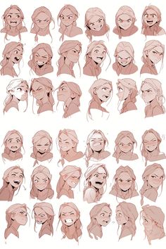 various poses and expressions for an animation character's head, from the beginning to the end