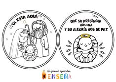 an image of the birth of jesus and mary in spanish, with two pictures of baby jesus