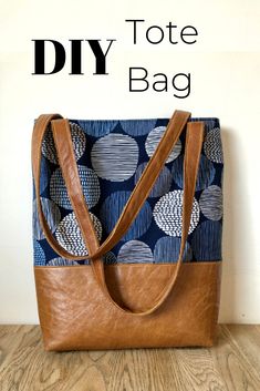 the diy tote bag is made with fabric and leather