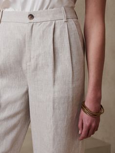 Palma Straight-Leg Linen Pant | Banana Republic Linen Straight Pants, Chic Flax Pants For Summer, Chic Flax-colored Summer Pants, Chic Flax Summer Pants, Elegant Flax Pants For Spring, Elegant Flax Colored Pants For Spring, Elegant Flax-colored Spring Pants, Summer Linen Tapered Leg Bottoms, Classic Tapered Leg Bottoms In Flax Color