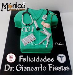 a cake made to look like a doctor's outfit and stethoscope