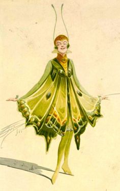 a drawing of a woman in a green dress