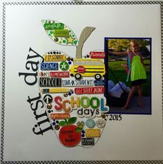 an apple made out of school related items