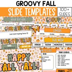 a group of editable printables with the words happy fall and flowers on them