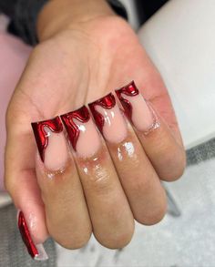 Red Shorties Nails, Bad And Boujee Nails Short, Cute Back To School Nails, Nails Minimalist, Back To School Nails, School Look, Colored Acrylic Nails, French Tip Acrylic Nails