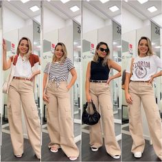 Beige Cargo Trousers Outfit, Beige Pants Outfit Women Summer, Beige Cargo Jeans Outfit, Pantalones Cargo Mujer Outfits, Pantalon Cargo Outfits Mujer, Beige Wide Leg Jeans Outfit, Cargo Wide Leg Pants Outfit, Outfits Pantalones Cargo, Beige Pant Outfits Women