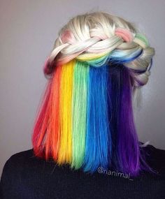 Peekaboo Hair Color Ideas, Peekaboo Hair Color, Hidden Rainbow Hair, Rainbow Hair Color, Going Out Hairstyles, Multicolored Hair