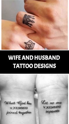 Intimate ink: 15 husband and wife tattoos that symbolize everlasting love and commitment. Tattoo For Hubby, Tattoo For Husband Marriage, Couples Connecting Tattoos, Wife And Husband Tattoo, Marriage Ring Tattoos, Husband Tattoos, Wedding Anniversary Tattoo