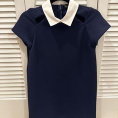 Zara Collared Dress Navy Size Small New And Unworn No Tags White Collared Dress For Work, Zara Short Sleeve Work Dresses, Zara Short Sleeve Dresses For Work, Zara Short Sleeve Workwear Dresses, Zara Classic Workwear Dresses, Classic Fitted Zara Dress, Elegant Blue Collared Mini Dress, Fitted Collar Mini Dress For Summer, Formal Short Sleeve Shift Mini Dress