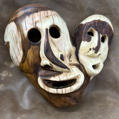 Hand-carved mask by Cherokee artisan, Richard Owle. 10”w x 9”h Double Mask, Carved Mask, Native American Masks, Man Crafts, Native American, Hand Carved, Carving, Mask, Quick Saves