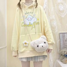 Shipping from the US. Easy 30 day return policy, 100% cotton, Double-needle neck, sleeves and hem; Roomy Unisex Fit. Kim Winter, Kawaii Hoodie, Japanese Harajuku, Yellow Hoodie, Kawaii Cartoon, Cute Hoodie, Kawaii Fashion Outfits, E Girl, Style Japonais