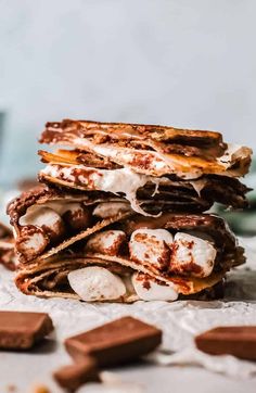 chocolate and marshmallow waffles stacked on top of each other