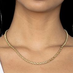 Upgrade your jewelry game with our exquisite 10k Women's Diamond Cut Hollow Rope Necklace from LoveBling. This luxurious necklace is crafted from high-quality 10k gold and features an intricate diamond cut rope design that sparkles with every move you make. Shop luxury accessible. No middlemen markups. Free shipping & 30-day returns. Gold Rope Necklace, Clean Gold Jewelry, Chain For Women, Earring Bundle, Rope Design, Rope Necklace, Women Diamond, Yellow Diamond, Chains For Men