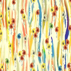 an abstract painting with colorful flowers on it