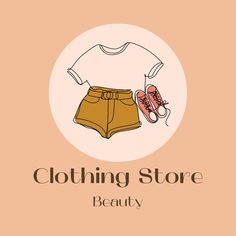 a white shirt and brown shorts with the words clothing store beauty