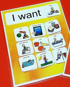 two children's matching cards with the words i want