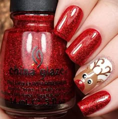 These cute raindeer nails are perfect for Christmas Glamorous Christmas, Festival Nails