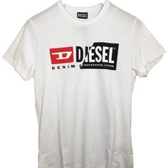 Nwt Diesel Men's T-Diego-Cuty Logo White Short Sleeve Tshirt Size Xl Brand New With Tags Size Xl White Graphic Tee With Logo, White Short Sleeve Top With Logo, White Crew Neck Top With Logo, White Cotton Top With Logo, Diesel Logo, Diesel Brand, Diesel Tshirt, Diesel Long Sleeve Shirts, Diesel Sweatshirt