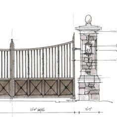 an architectural drawing of a gate