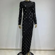 This black maxi dress features long sleeves and a bodycon fit, adorned with sequined dots. The elegant design is perfect for formal events and occasions, adding a touch of shimmer and style. Stay comfortable and chic with this glamorous addition to your wardrobe. Fabric: Medium Stretch Material: Polyester, Elastane Style Maxi Dress, Long Sleeve Maxi, Black Maxi, Fabric Medium, Long Sleeve Maxi Dress, Black Maxi Dress, Sequin Dress, Women's Fashion Dresses, Formal Event