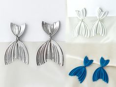 three different types of earrings are shown