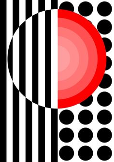 an abstract black and white pattern with red circle on it's diagonal striped background