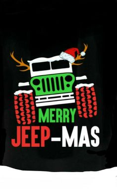 a black shirt with a jeep on it and merry jeep - mas written across the chest