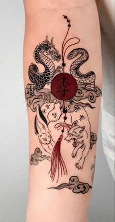 Dragon Snake Tattoo, Asian Inspired Tattoos, Japan Tattoos, Red Symbol, Traditional Japanese Tattoo Designs, Cyberpunk Tattoo, Dragon Snake